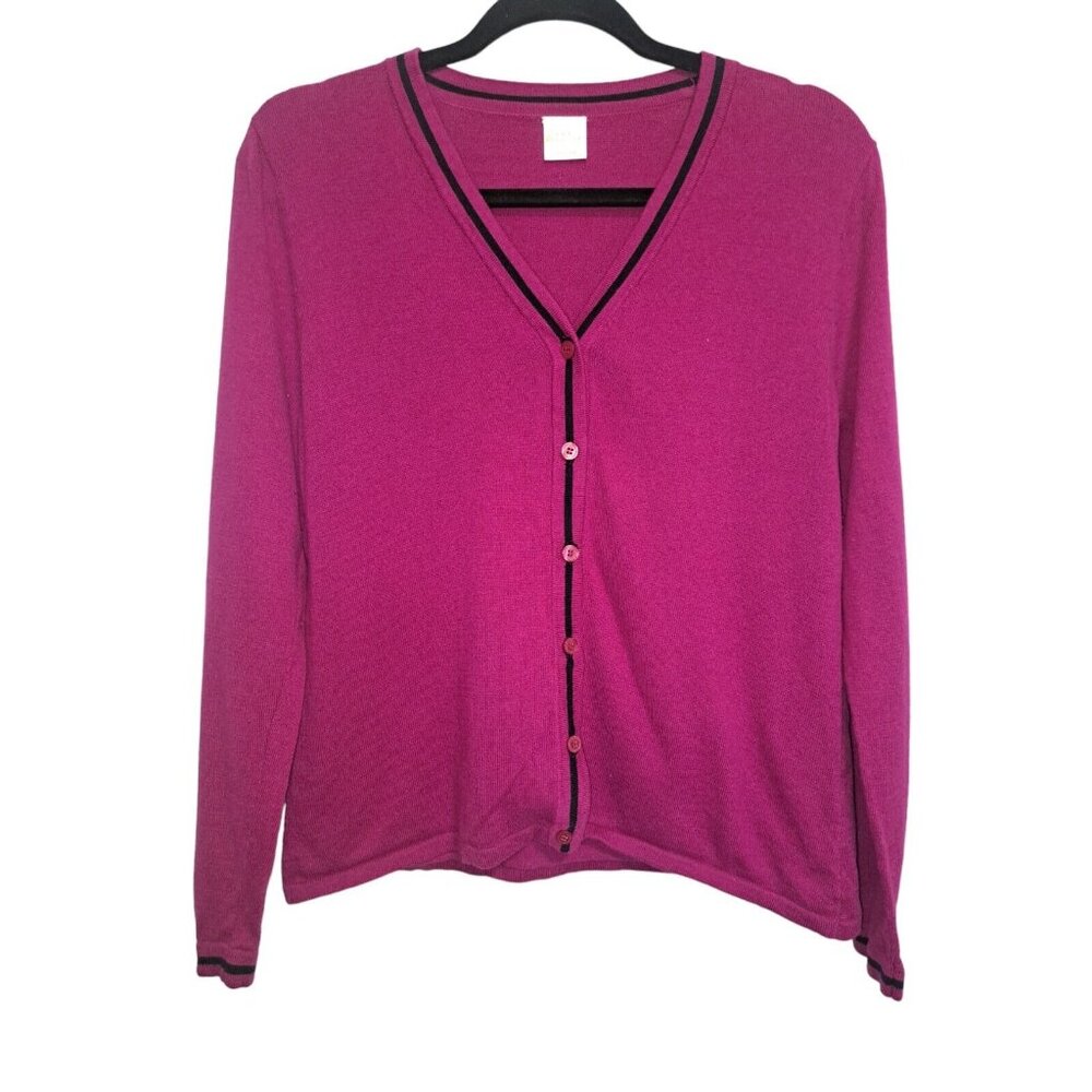 PBX Basics Large Purple Black 100% Cotton Solid Cardigan Sweater